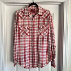 Lucky Brand Dungaree by Gene Montesano Red Plaid Men’s Long Sleeve Shirt Size L